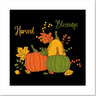 Harvest Blessings Fall Season Pumpkin Halloween Thanksgiving and Fall Color Lovers Posters and Art